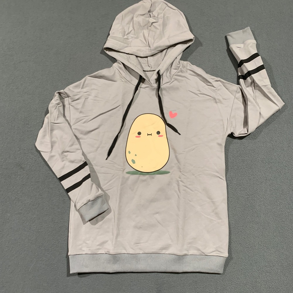 Fronage Teen Girls Gray Potato Graphic Hoodie Sweatshirt Size S Polyester Cotton